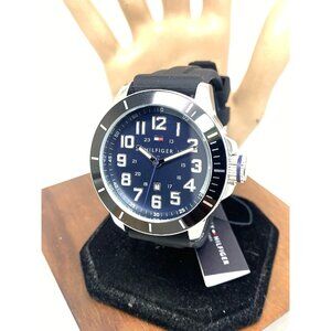 Tommy Hilfiger Men's Watch 1791661 Quartz Blue Dial Black Rubber Strap 46mm
